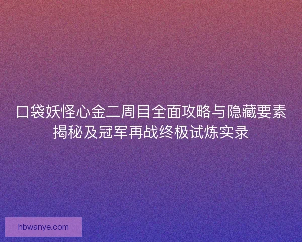 口袋妖怪心金二周目全面攻略与隐藏要素揭秘及冠军再战终极试炼实录