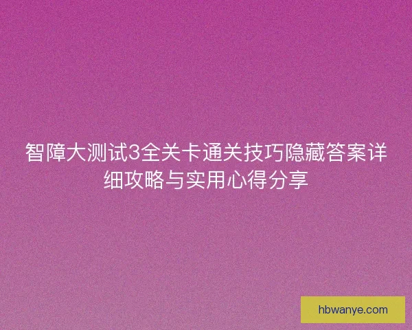 智障大测试3全关卡通关技巧隐藏答案详细攻略与实用心得分享